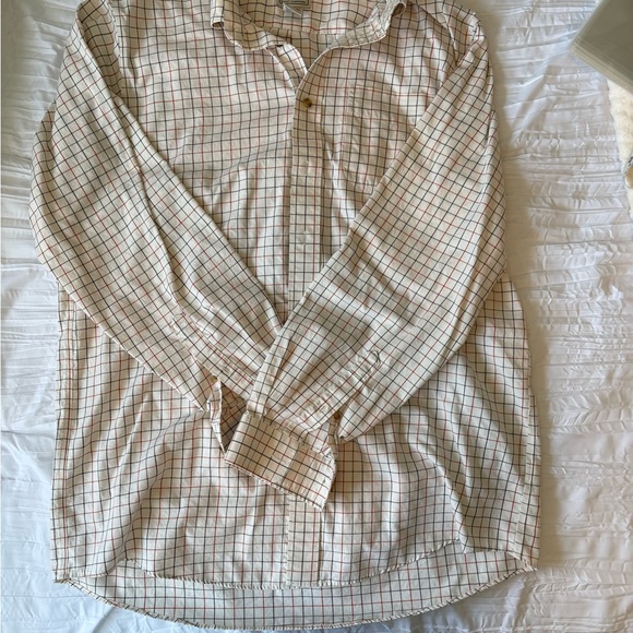 L.L. Bean Other - L.L. Bean Cream Button-Down Shirt with Red & Blue Windowpane
